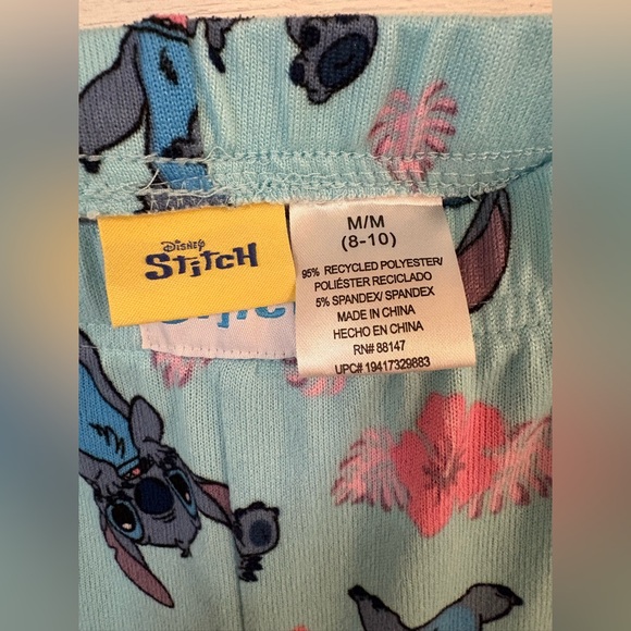 Disney Stitch Floral Pajama Bottoms Size M 8-10 Blue - Picture 5 of 6